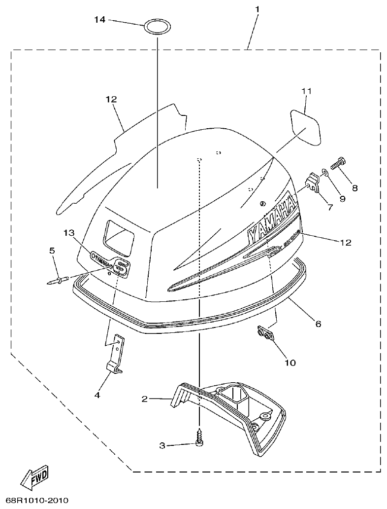 Yamaha F6A, F6B, F8C TOP COWLING parts diagram